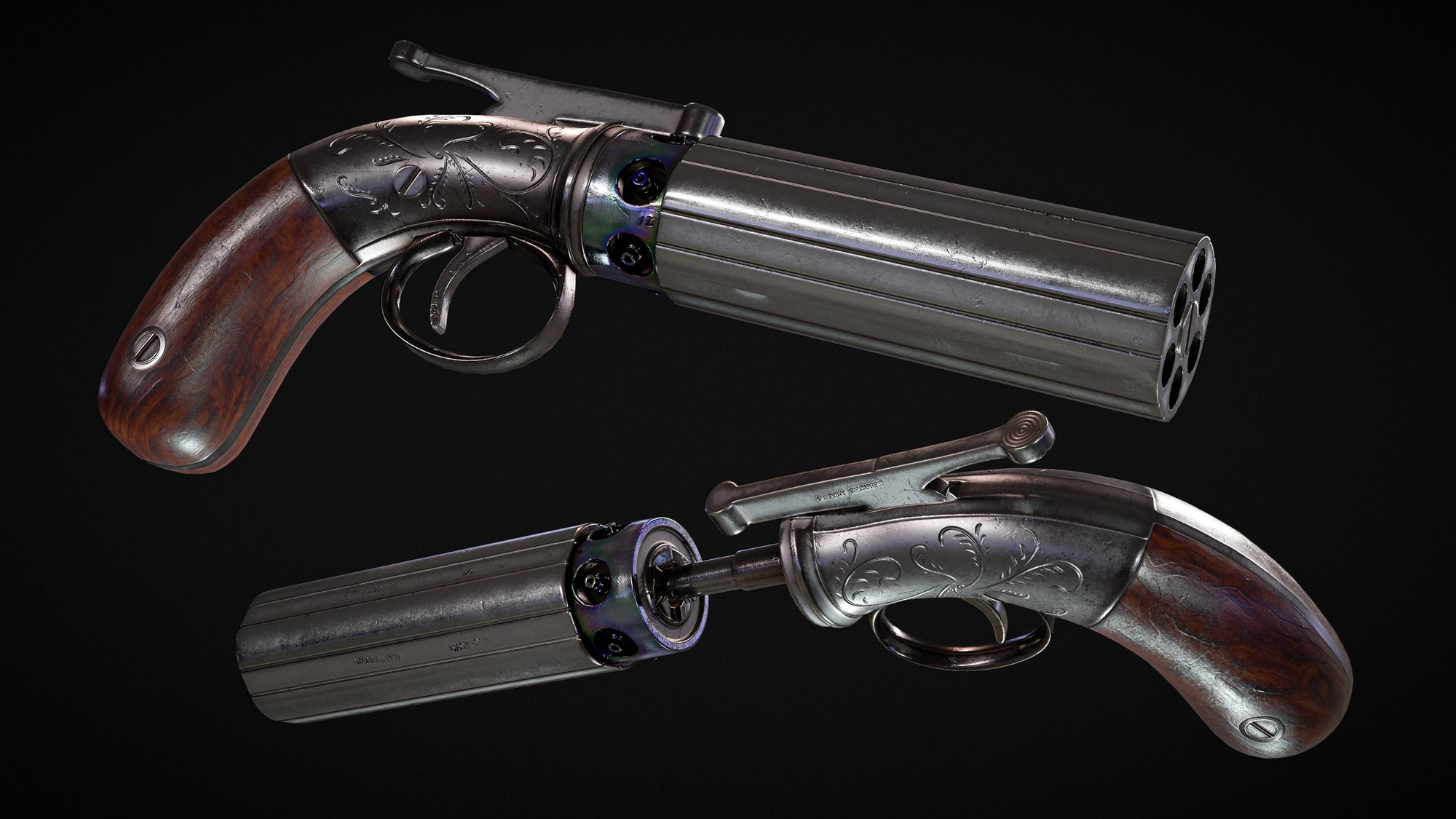 Stocking & Co. Pepperbox Pistol, render, image 1