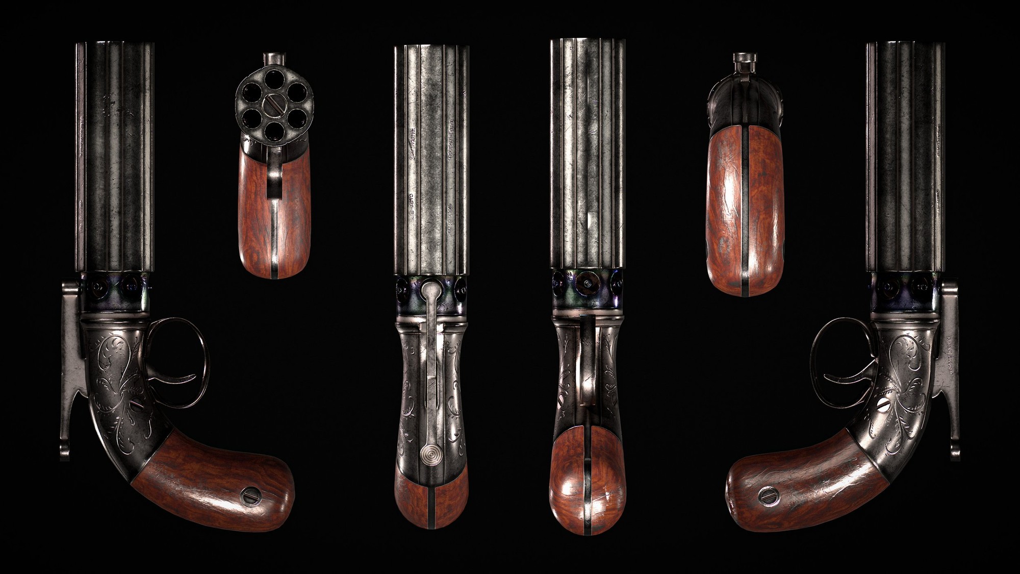 Stocking & Co. Pepperbox Pistol, render, image 4