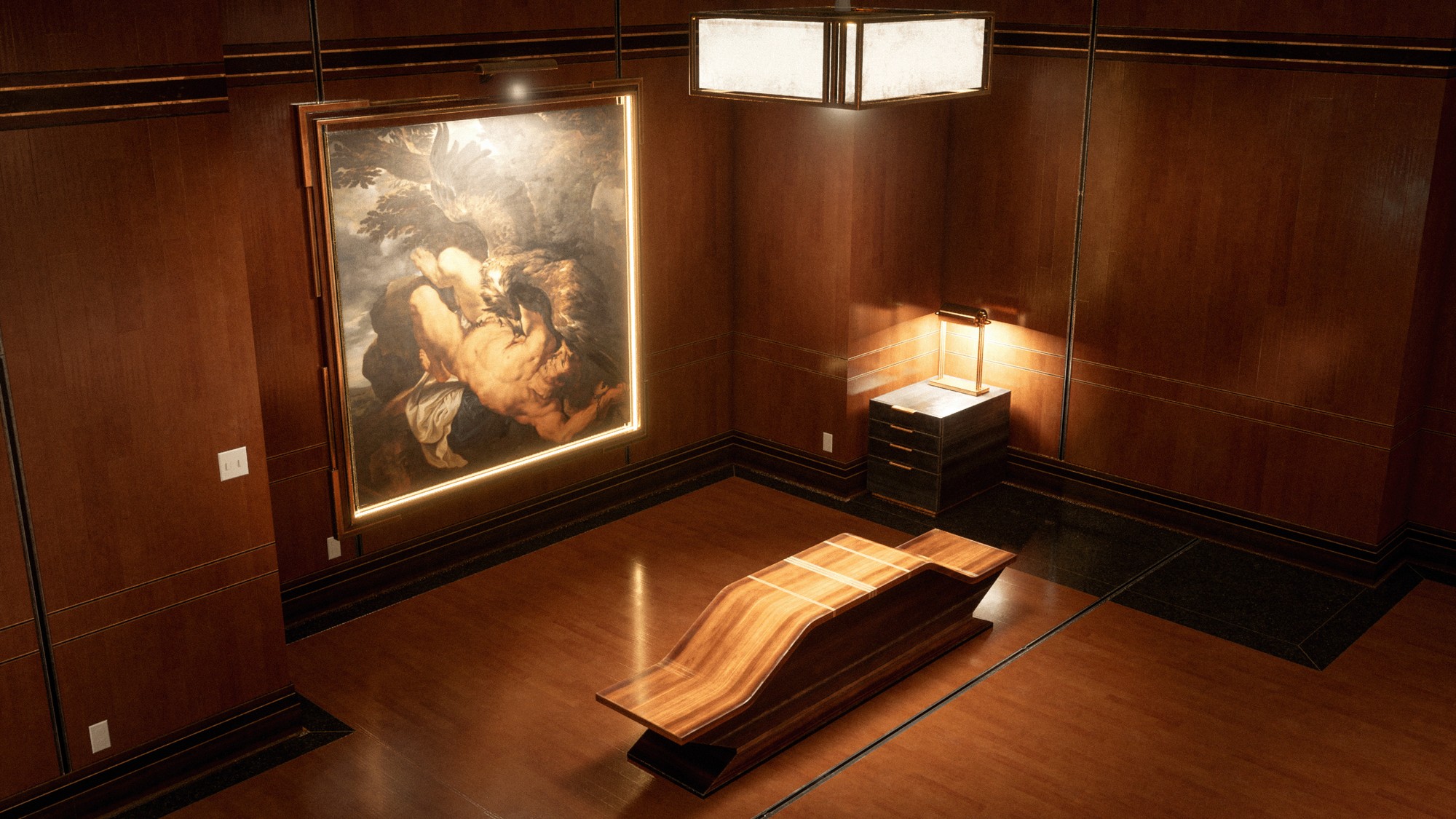 Art Deco lounge and office on a spaceship, Unreal Engine 5