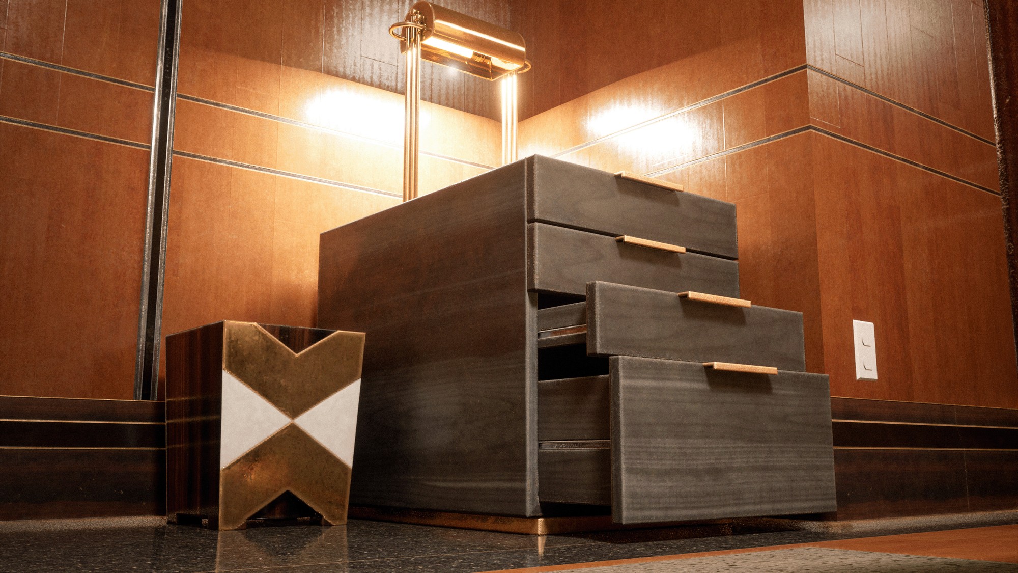 Art Deco lounge and office on a spaceship, Unreal Engine 5