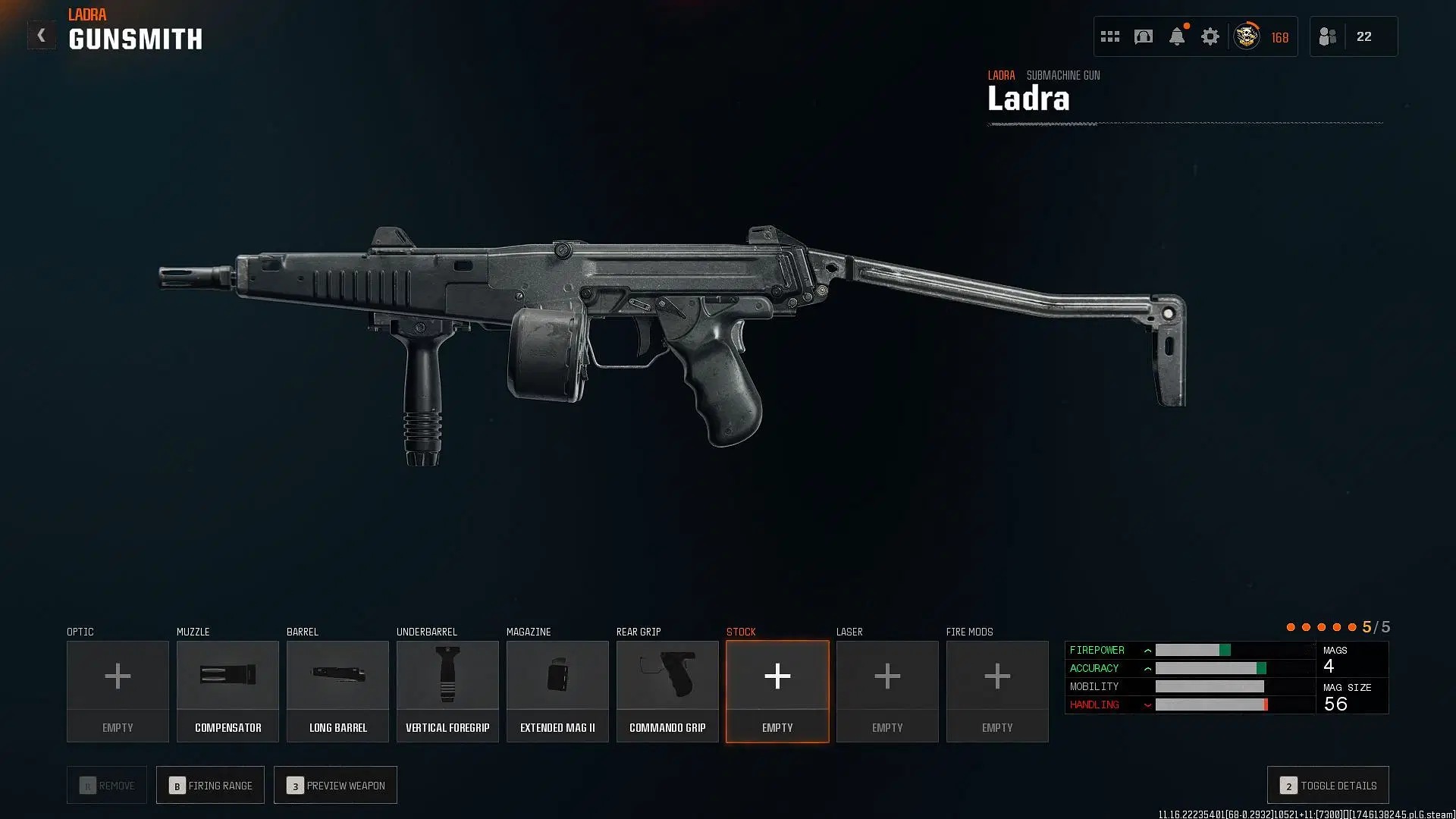 Commando Grip attachment on the Ladra SMG, Season 3 in-game screenshot