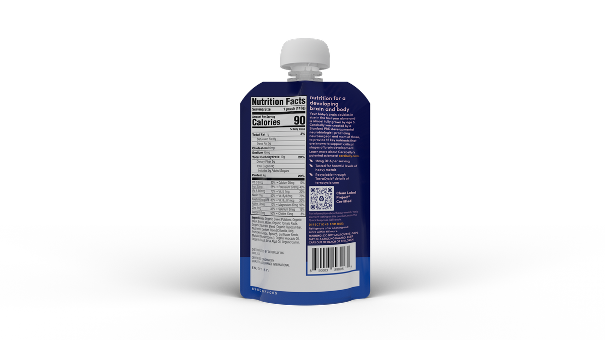 Cerebelly black bean sweet potato puree pouch, back