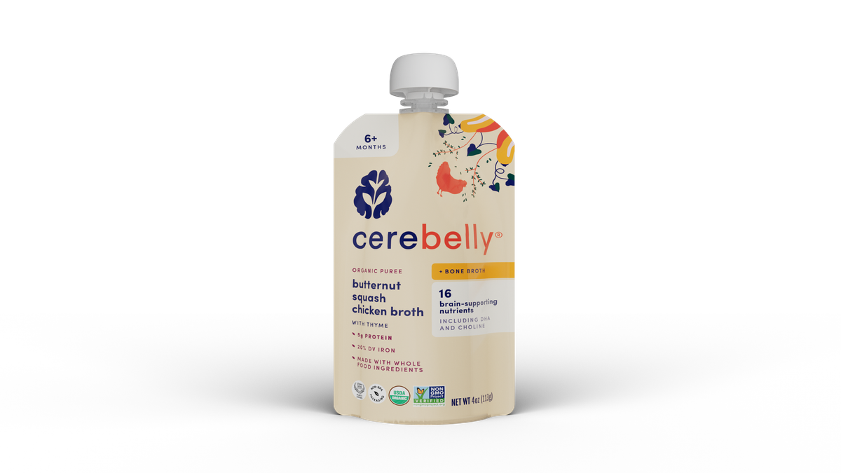Cerebelly butternut squash chicken puree pouch, front