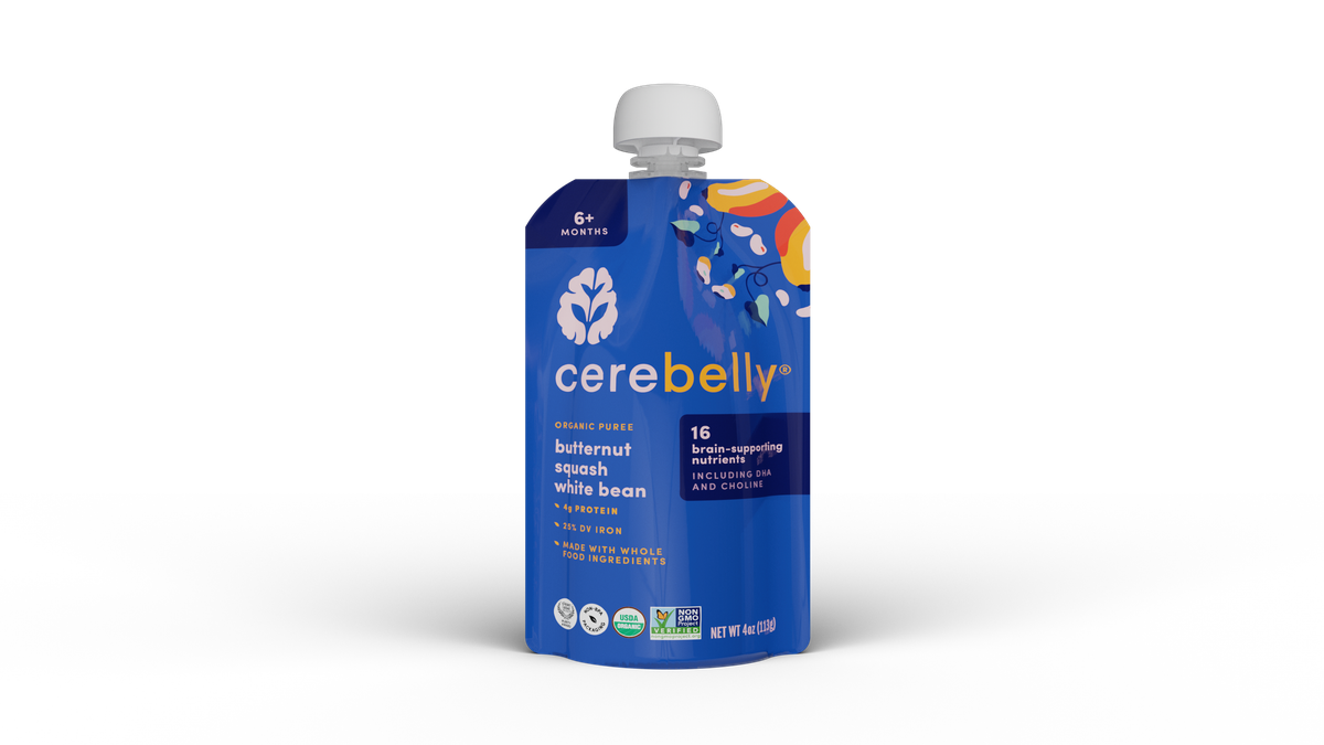 Cerebelly butternut squash white bean puree pouch, front