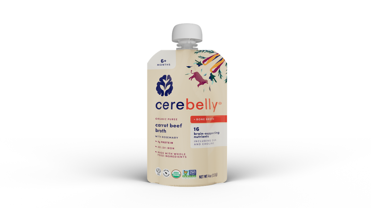 Cerebelly carrot beef puree pouch, front