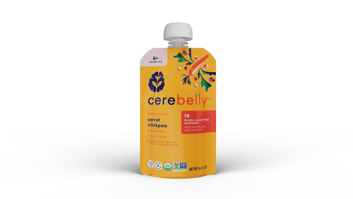 Cerebelly carrot chickpea puree pouch, front