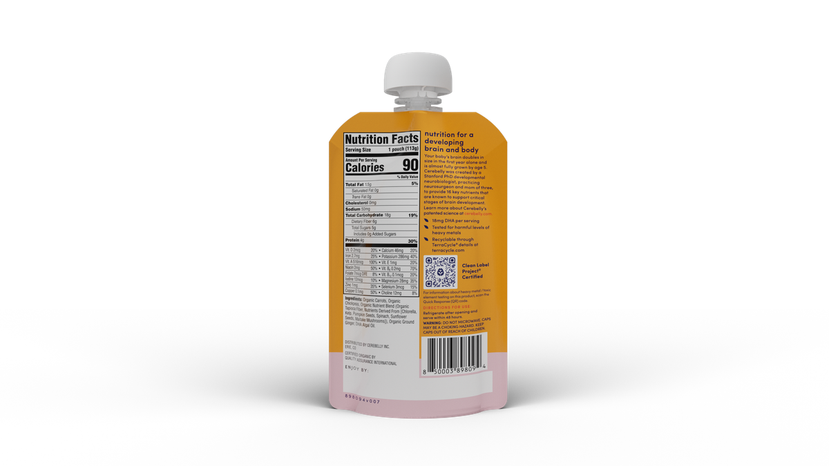 Cerebelly carrot chickpea puree pouch, back