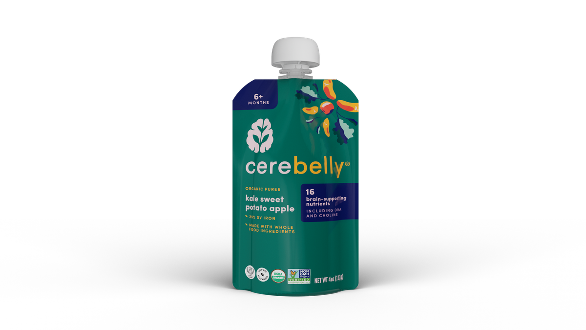 Cerebelly kale sweet potato apple puree pouch, front