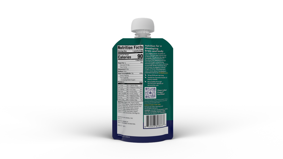 Cerebelly kale sweet potato apple puree pouch, back