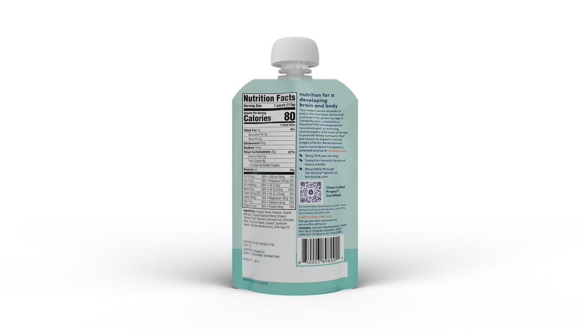 Cerebelly sweet potato mango puree pouch, back