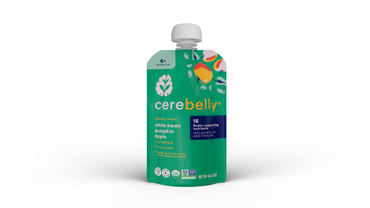 Cerebelly white bean pumpkin puree pouch, front