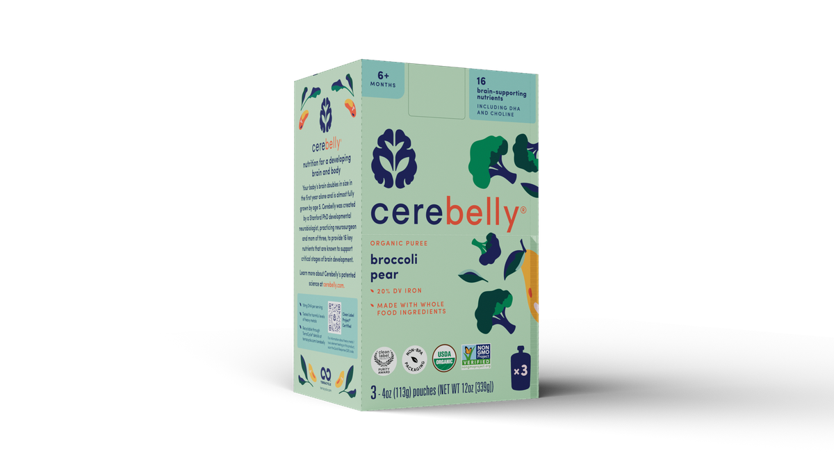 Cerebelly broccoli pear puree, 3-pack box