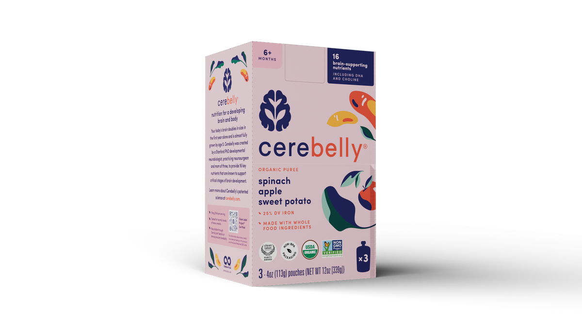 Cerebelly spinach apple sweet potato puree, 3-pack box
