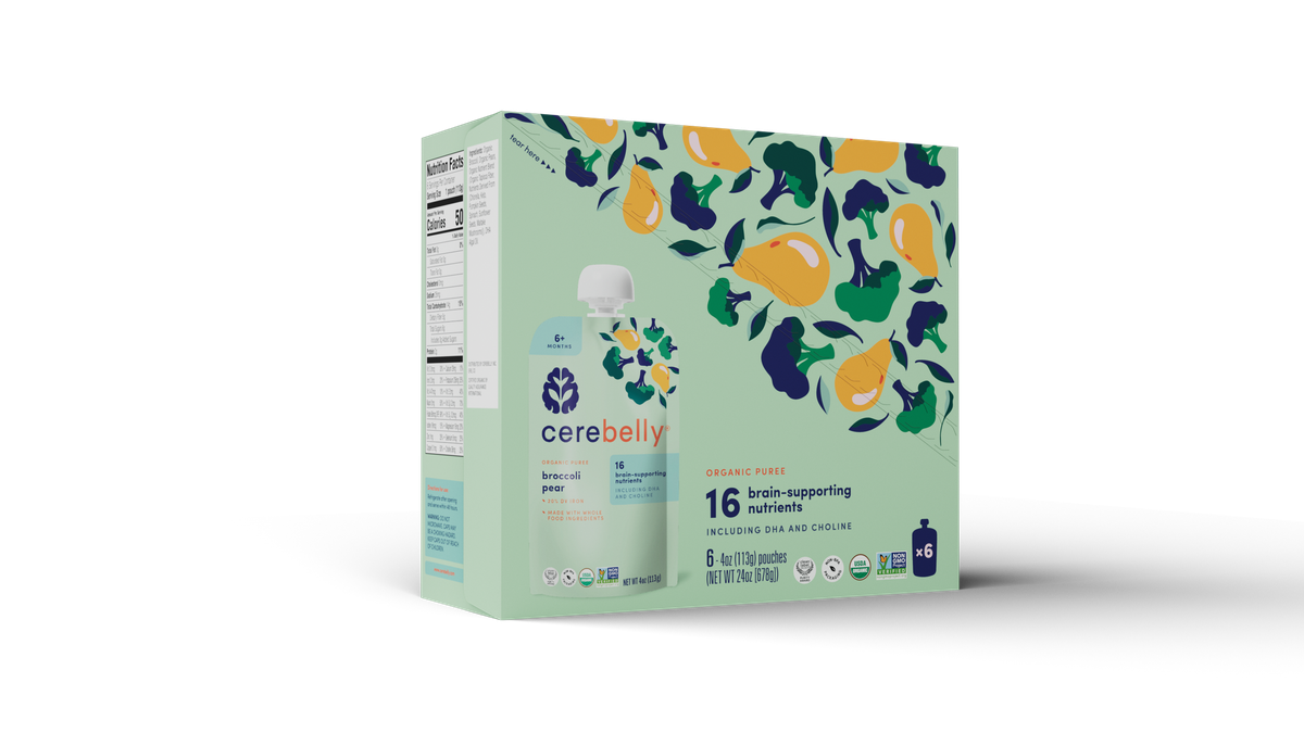 Cerebelly broccoli pear white bean puree, 6-pack box