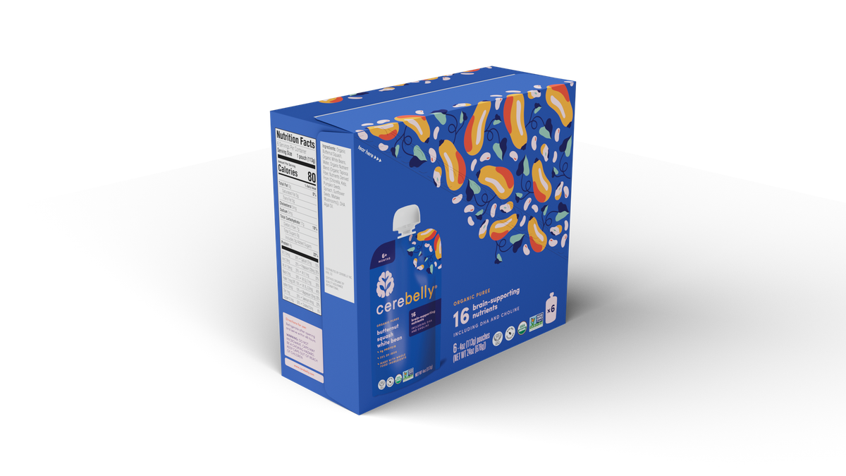 Cerebelly butternut squash white bean puree, 6-pack box