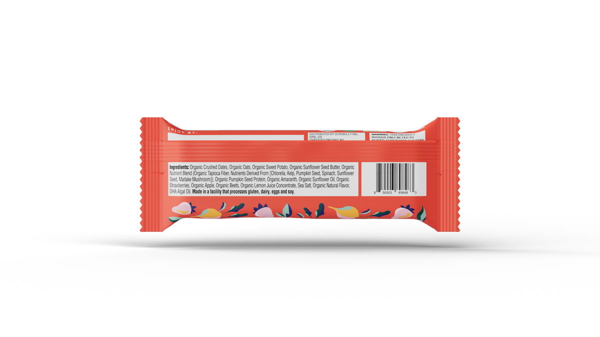 Cerebelly strawberry beet smart bar, back