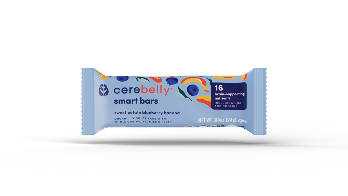 Cerebelly sweet potato blueberry banana smart bar, front