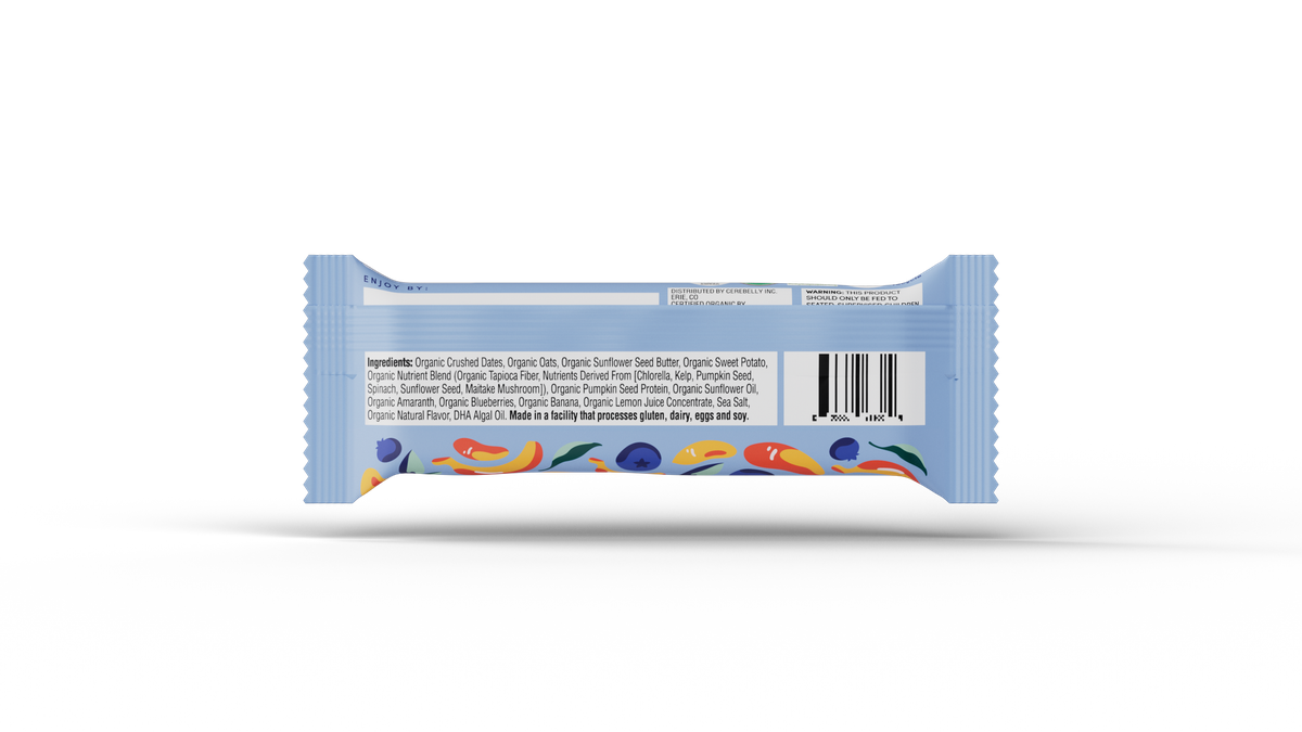 Cerebelly sweet potato blueberry banana smart bar, back