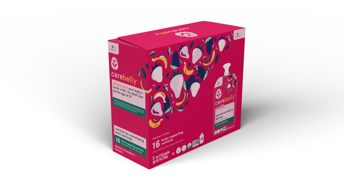Cerebelly spinach strawberry banana smoothie bar, 6-pack box