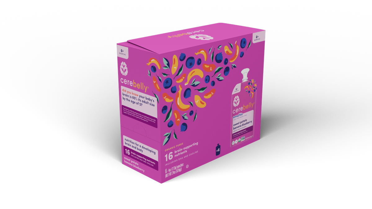 Cerebelly sweet potato banana blueberry smoothie bar, 6-pack box