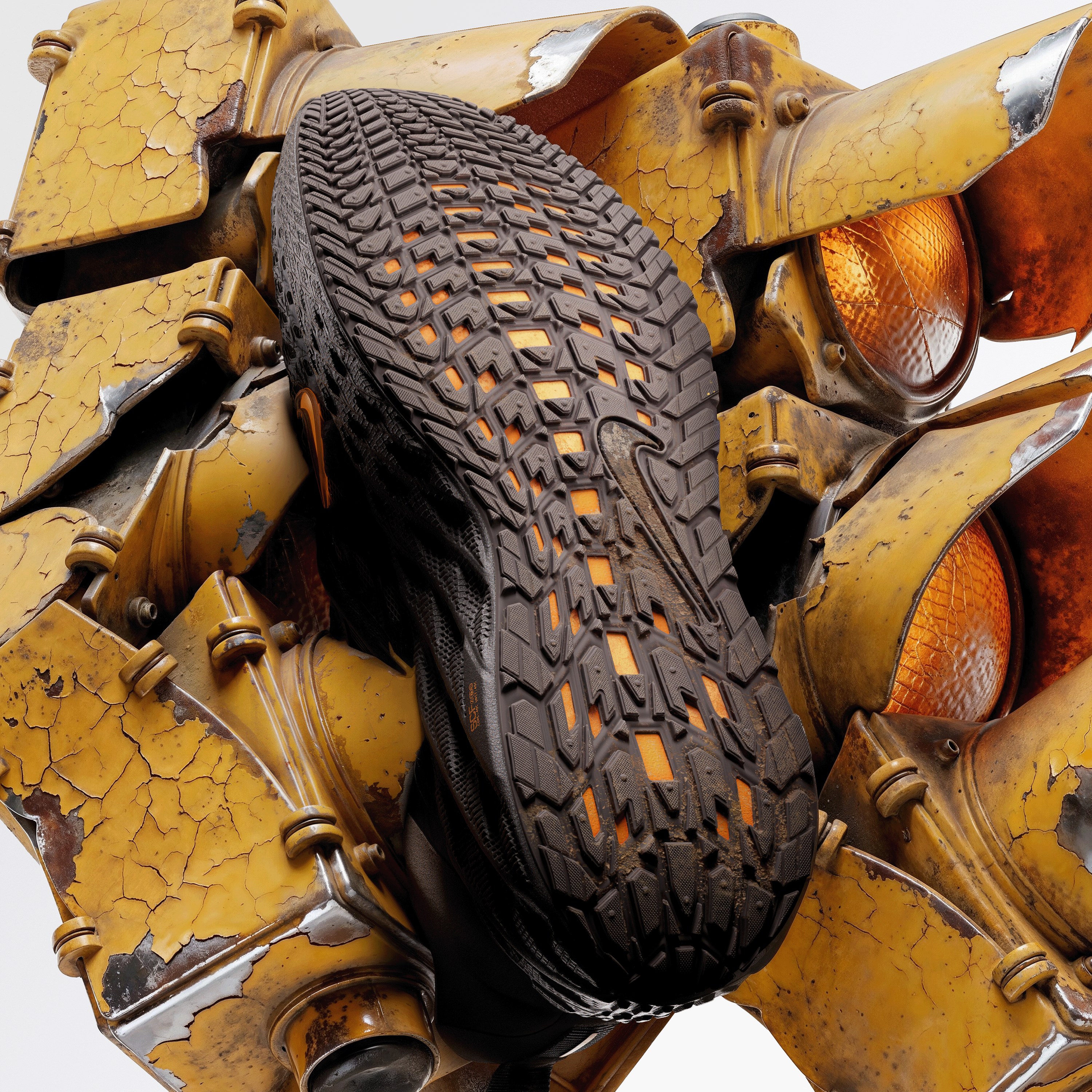 Nike Ava Edge outsole against weathered yellow signal lights