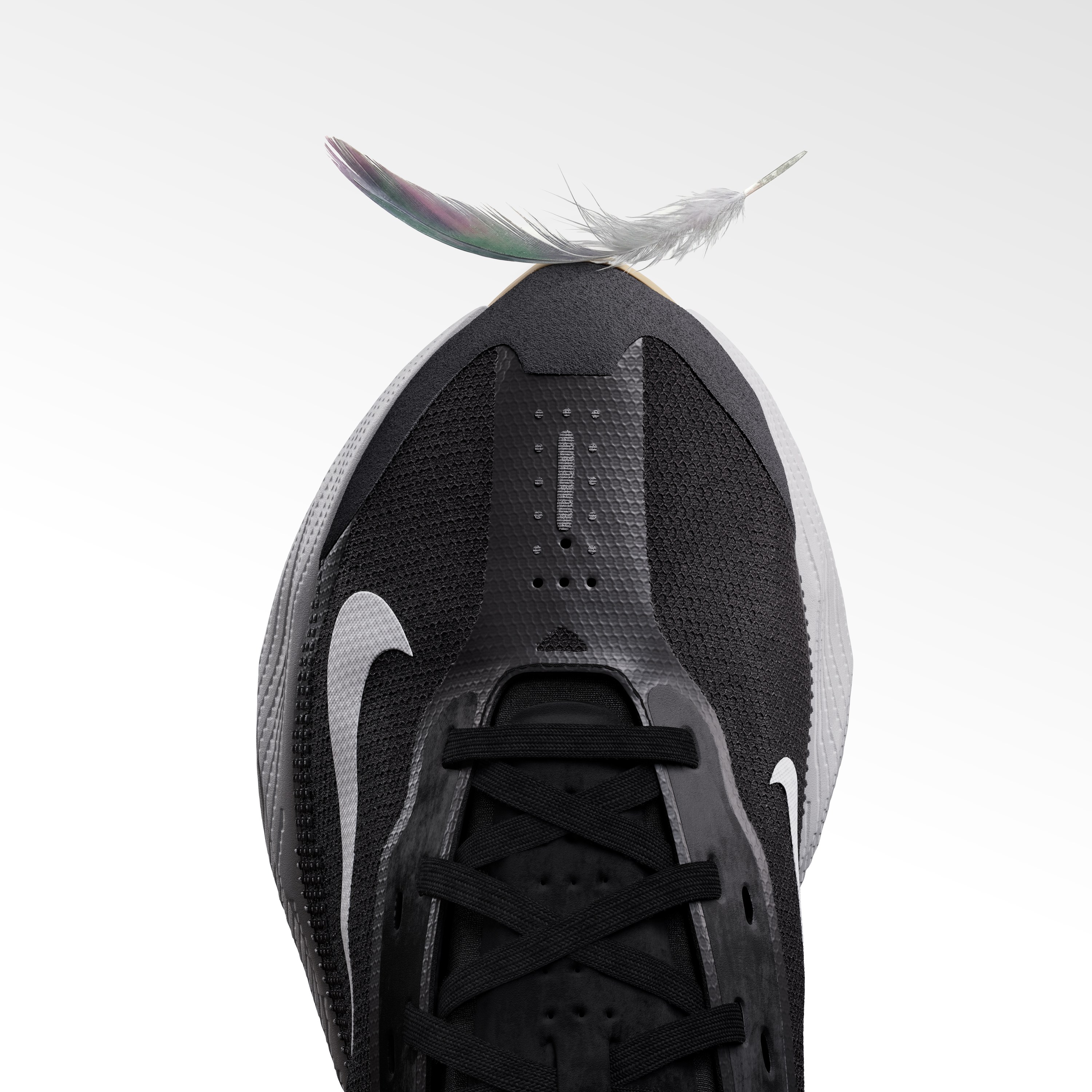Nike Ava X Mesh upper detail with an iridescent feather